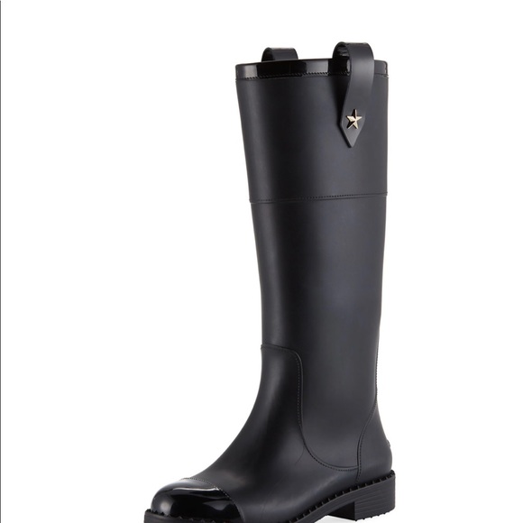 New Jimmy Choo Edith Flat Matt & Shiny Rain Boots - Picture 3 of 8